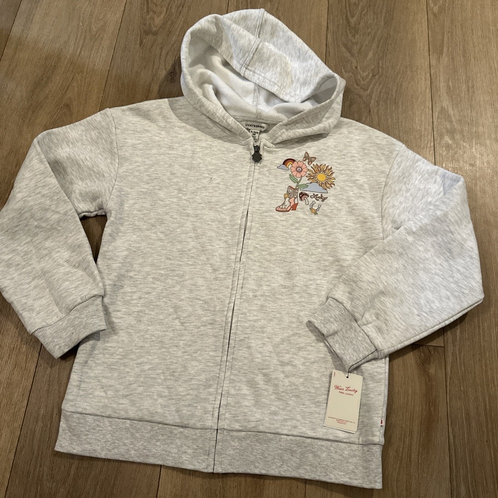 Lucky Brand‎ Girls Full Zip Hoodie Oatmeal Heather Nature Western Size XL 16 NEW